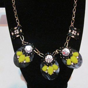 Woman's statement necklace gold tone chain assorted color beads